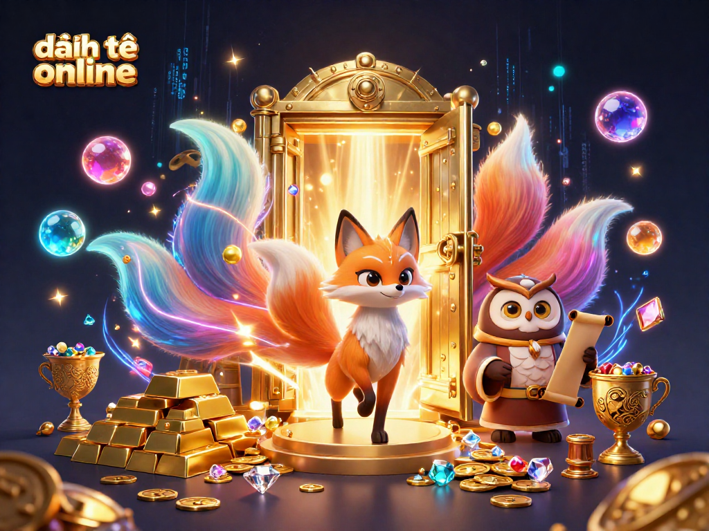 Engage in đánh đề online with vibrant magic, showcasing a nine-tailed fox and treasures.