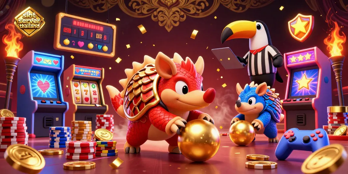 Engage with the vibrant slot server thailand experience featuring rival pangolins bowling into poker chips.