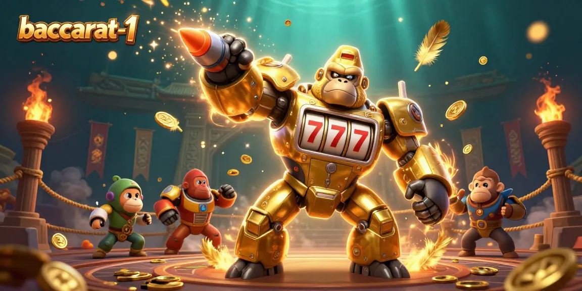 Engage in baccarat-1 with thrilling 3D transformer-style characters set in a dynamic casino scene.