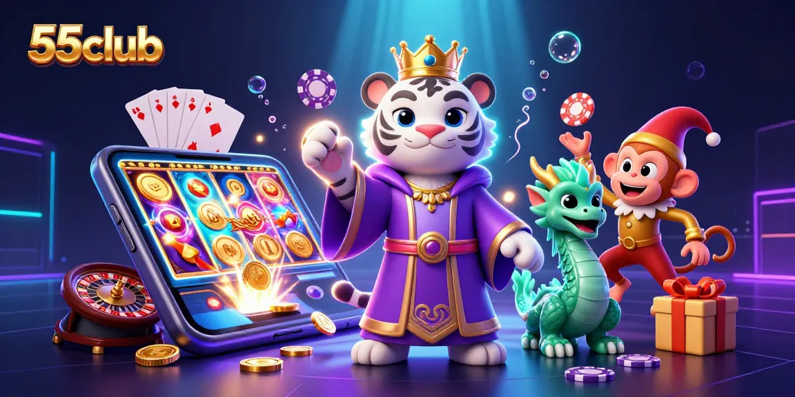 Experience the thrill of 55club with vibrant casino characters and dynamic gaming elements.