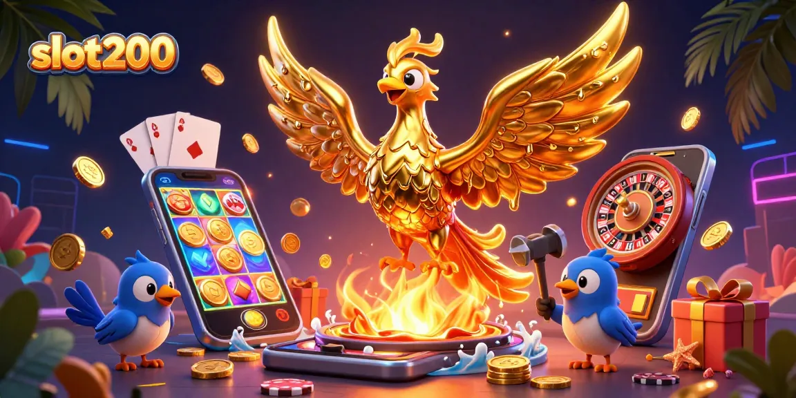 Experience slot200's thrilling gameplay with the golden phoenix unleashing coins and vibrant game elements.