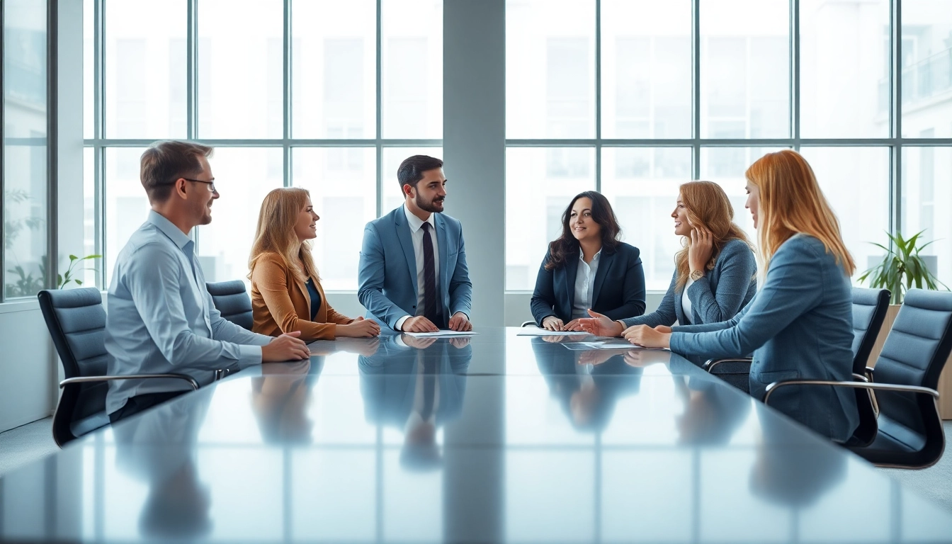 Engaging professionals discussing Title Insurance Services in a modern office setting.
