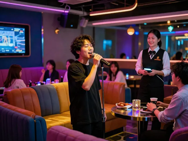 강남 달토 가라오케에서 혼자 노래하는 손님과 환영하는 직원의 모습
