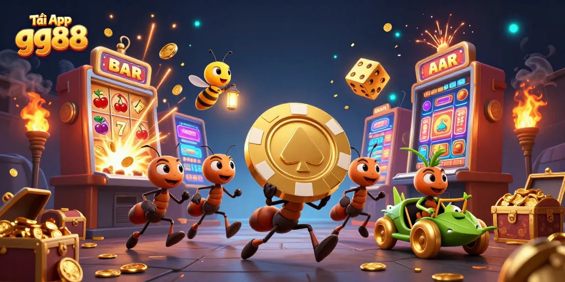 Experience Tải App gg88 with ants navigating casino treasures and excitement in a vibrant heist scene.