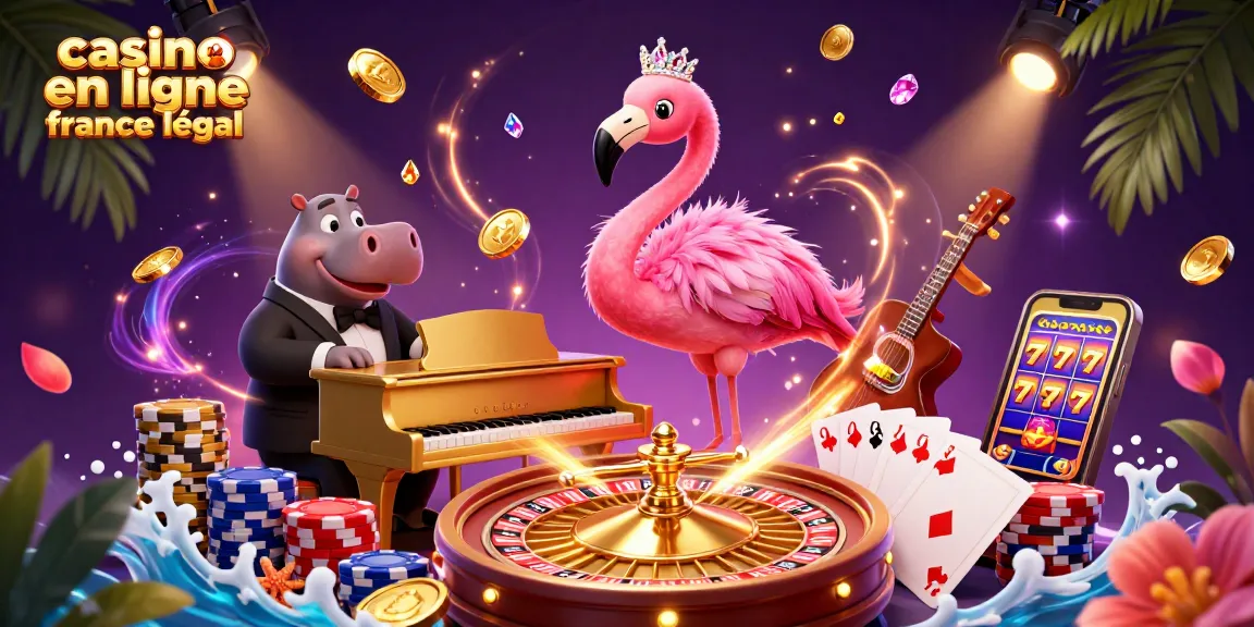 Casino en ligne France légal : chanteurs et jeux de casino vibrants dans une illustration animée.