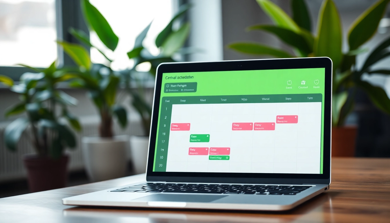 Virtual assistant scheduling tool displayed on a laptop showcasing user-friendly interface and calendar.