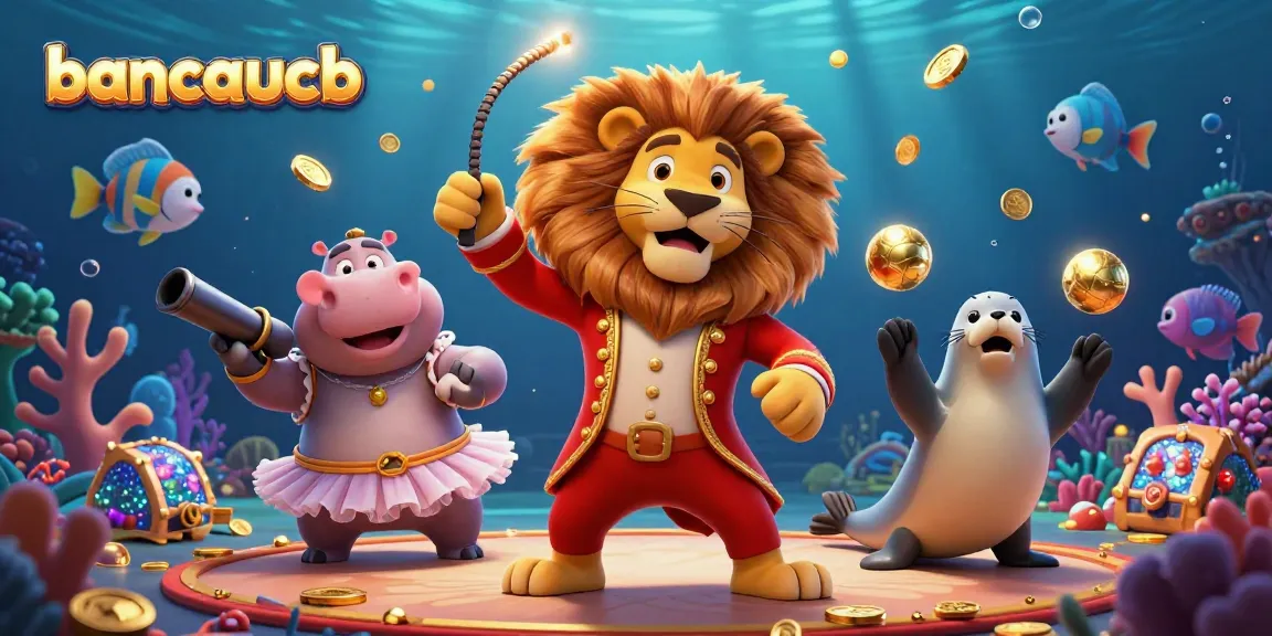 bancaucb fishing game featuring a lion ringmaster and underwater characters surrounded by treasures.
