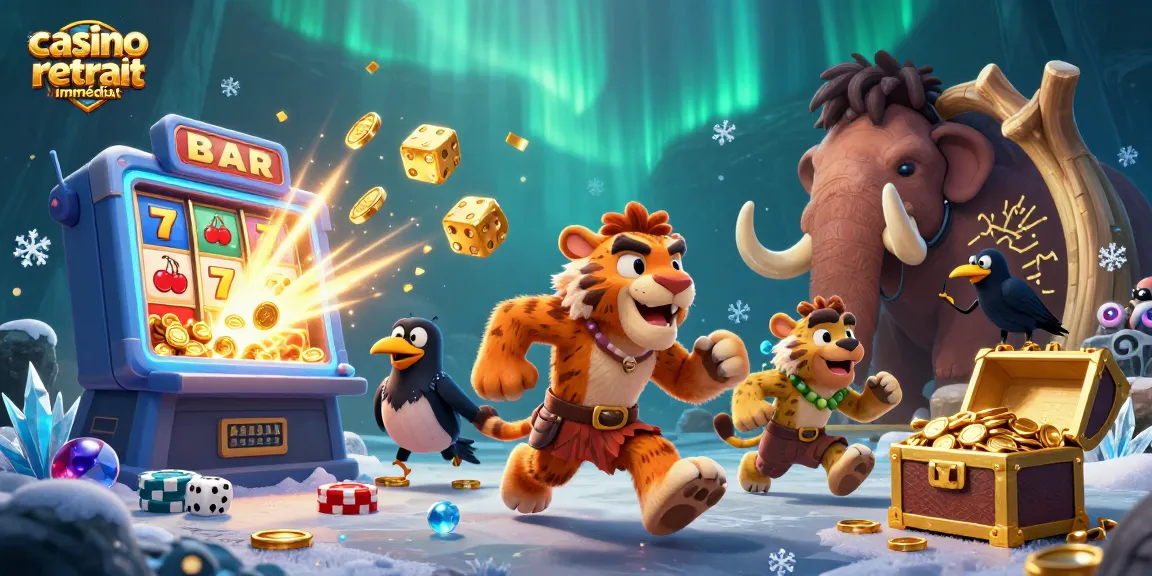 Découvrez le casino retrait immédiat avec une scène animée fascinante de jeux et de gains.
