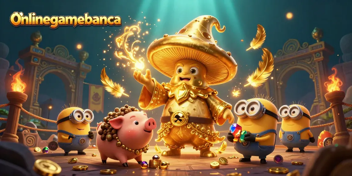 Experience thrilling magic in onlinegamebanca with golden mushroom wizard, truffle pig, and gambling treasures.