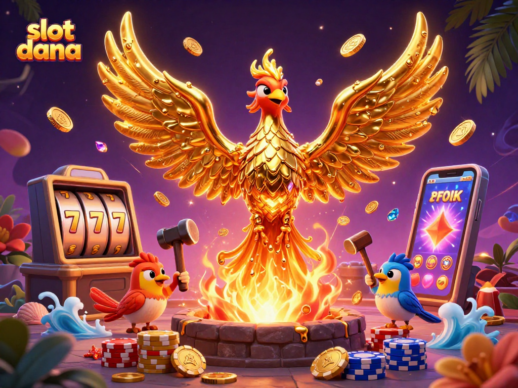 Experience thrilling slot dana action with a golden phoenix and cascading coins in this vibrant casino illustration.
