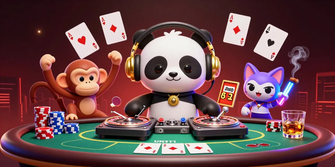 Exciting scene of deneme bonusu veren siteler with a DJ panda and breakdancing monkey in a lively casino atmosphere.