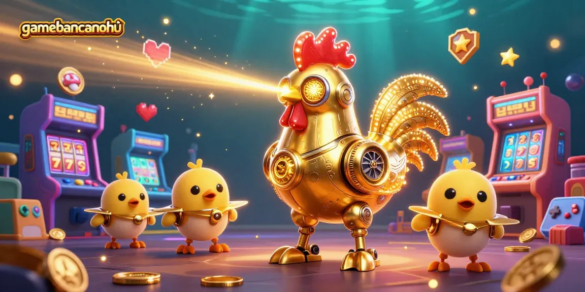 Engage in thrilling gaming excitement at gamebancanohu, featuring vibrant robots and arcade elements.