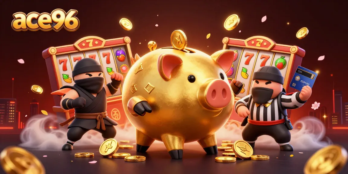 ace96 players spinning vibrant slot reels with jackpot counters in an exciting casino scene.