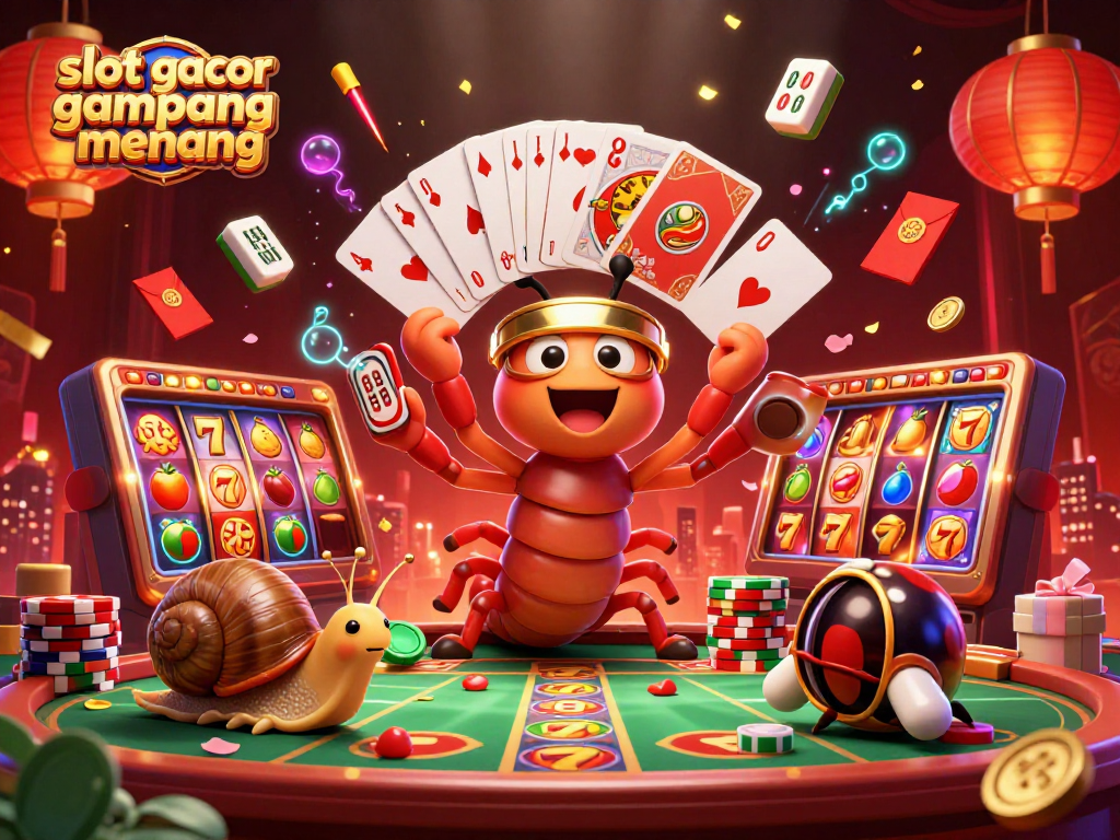 Experience the thrill of winning with slot gacor gampang menang as a whimsical millipede dealer showcases vibrant slot reels, captivating players with excitement.
