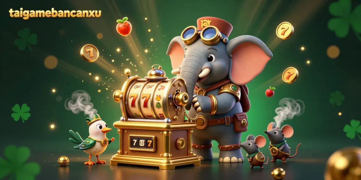 Engage in thrilling gameplay with taigamebancaanxu, featuring a steampunk elephant operating a golden slot machine.