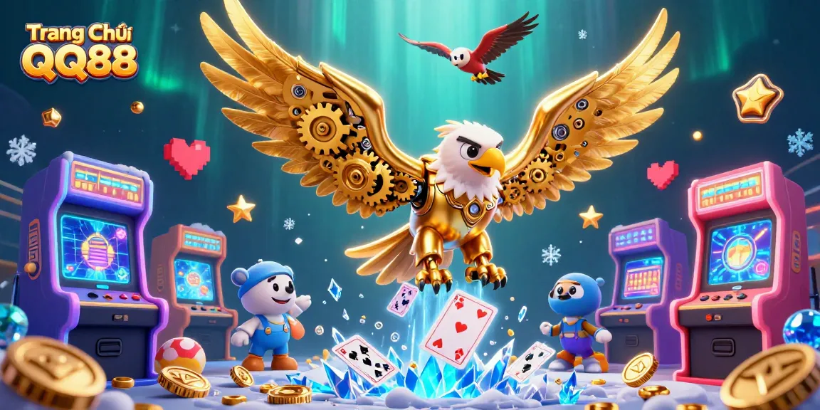 Experience thrilling gameplay at Trang Chủ QQ88 with a vibrant 3D casino illustration showcasing dynamic gaming elements.