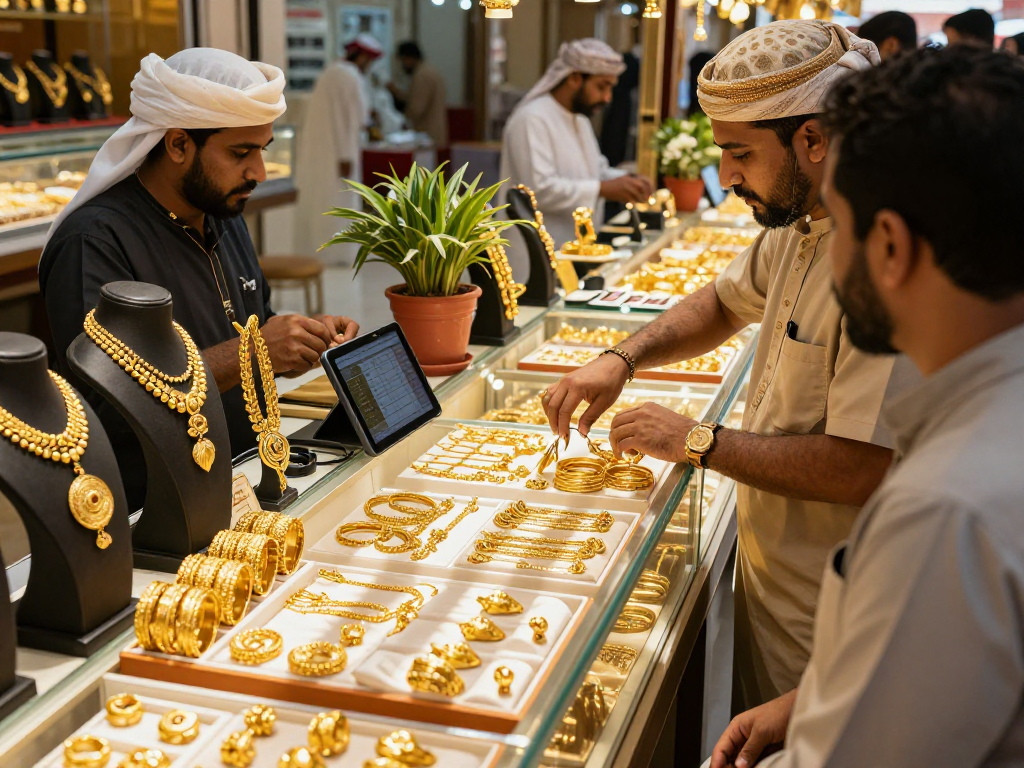 mantra88 showcases a vibrant Bahrain marketplace with gold jewelry displays and engaged customers.