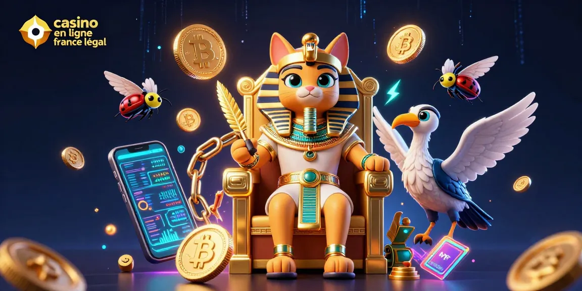 Un pharaon égyptien en or et un ibis, symbolisant le casino en ligne France légal avec des éléments de crypto-monnaie.