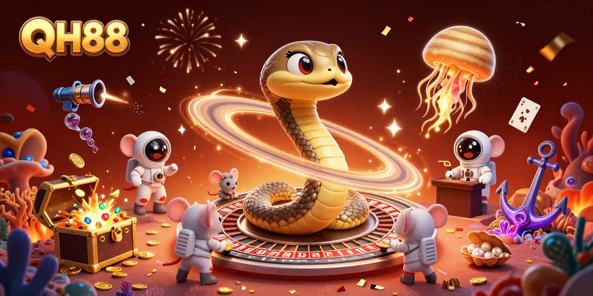 Join the exciting gaming experience at QH88 with vibrant cosmic characters and adventurous elements.