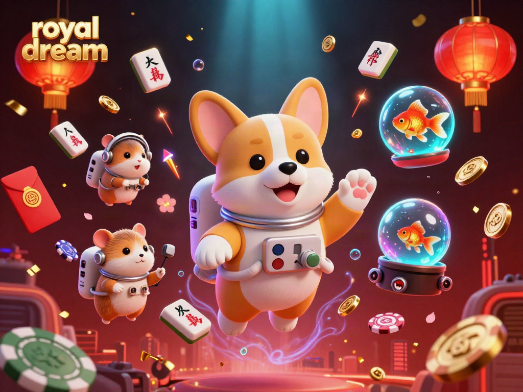 Mainkan royal dream dengan Corgi astronot dan kasino luar angkasa dalam ilustrasi menakjubkan.