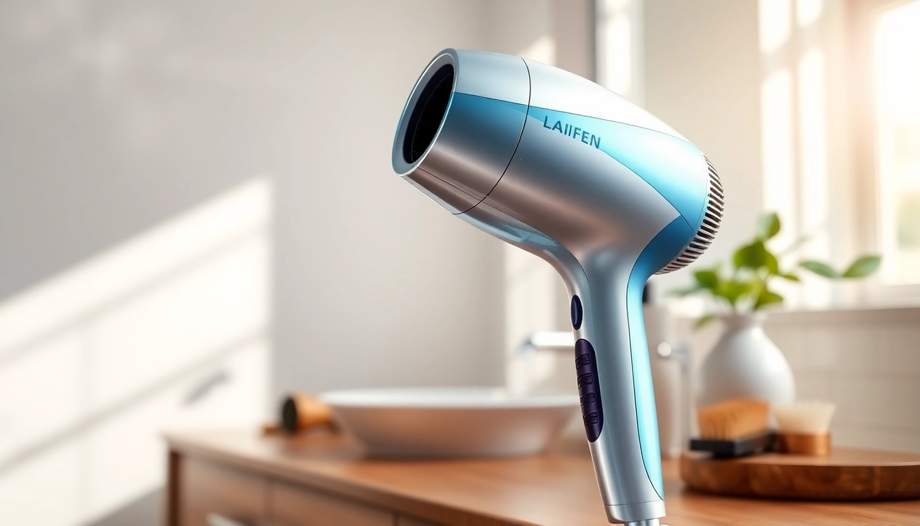 Stylish Laifen hair dryer showcasing sleek design and premium features on vanity.