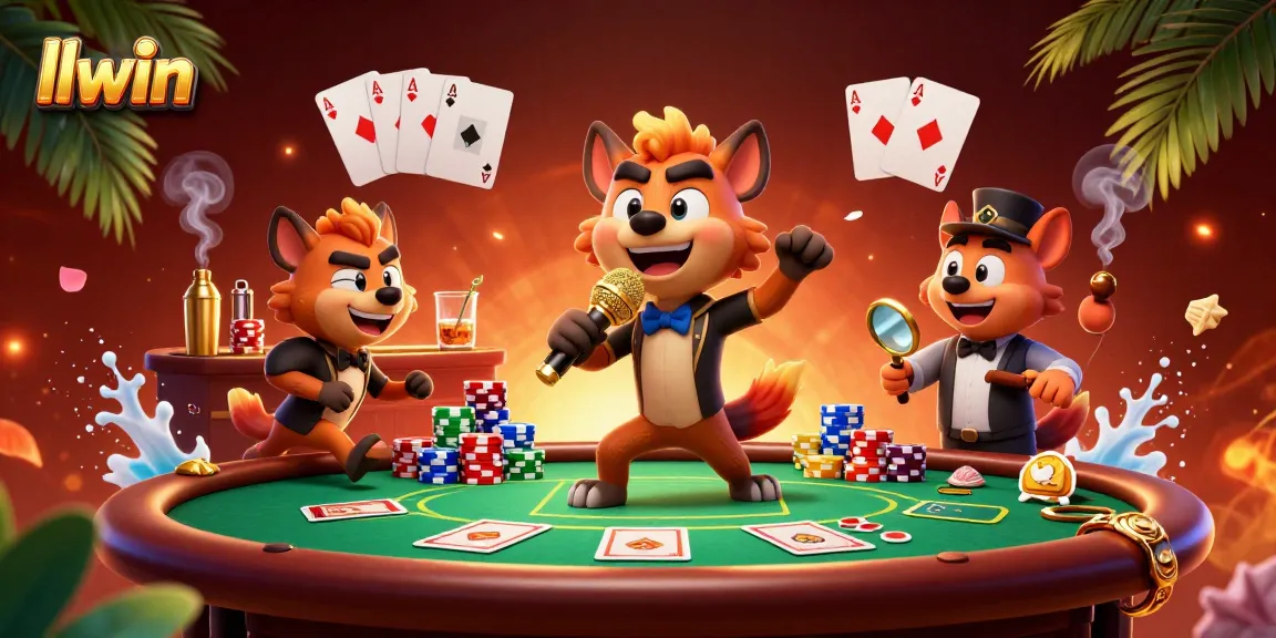 Experience thrilling action at llwin's comedy casino with vibrant hyenas engaging in poker.